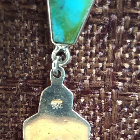 2'' Vintage Southwestern Genuine Turquoise 925 Sterling Silver Dangle Earrings - Picture 7 of 11